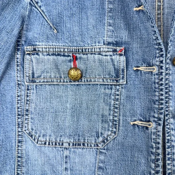Lauren Ralph Lauren LRL Denim Chore Jacket Womens S Pockets Embellished Buttons - Picture 14 of 16